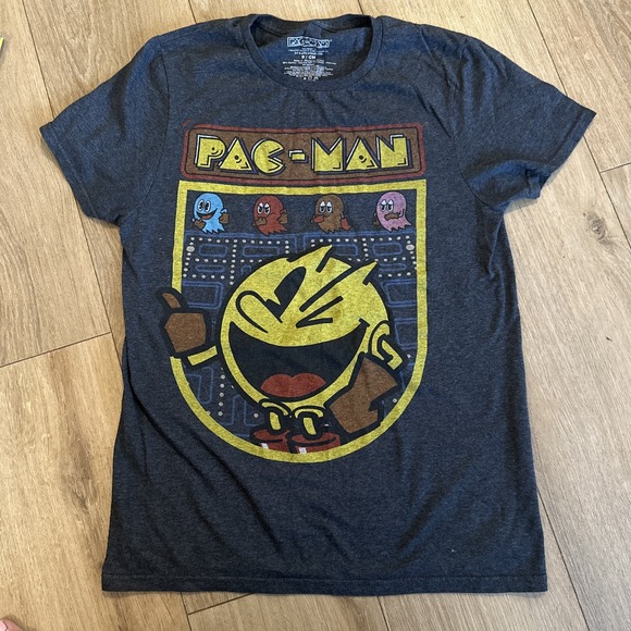 PAC MAN Shirt Men's Small‎ Gray Video 80s 90s Old School Arcade Game Wink - Picture 1 of 6